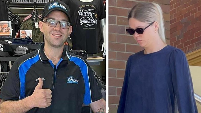 Amy Ellen Ford, 24, leaves Mackay Magistrates Court after her first appearance (right). She is charged over a fatal crash that claimed the life of Jamie Winn (left) on Mackay Eungella Rd in October 2023. Picture: Janessa Ekert