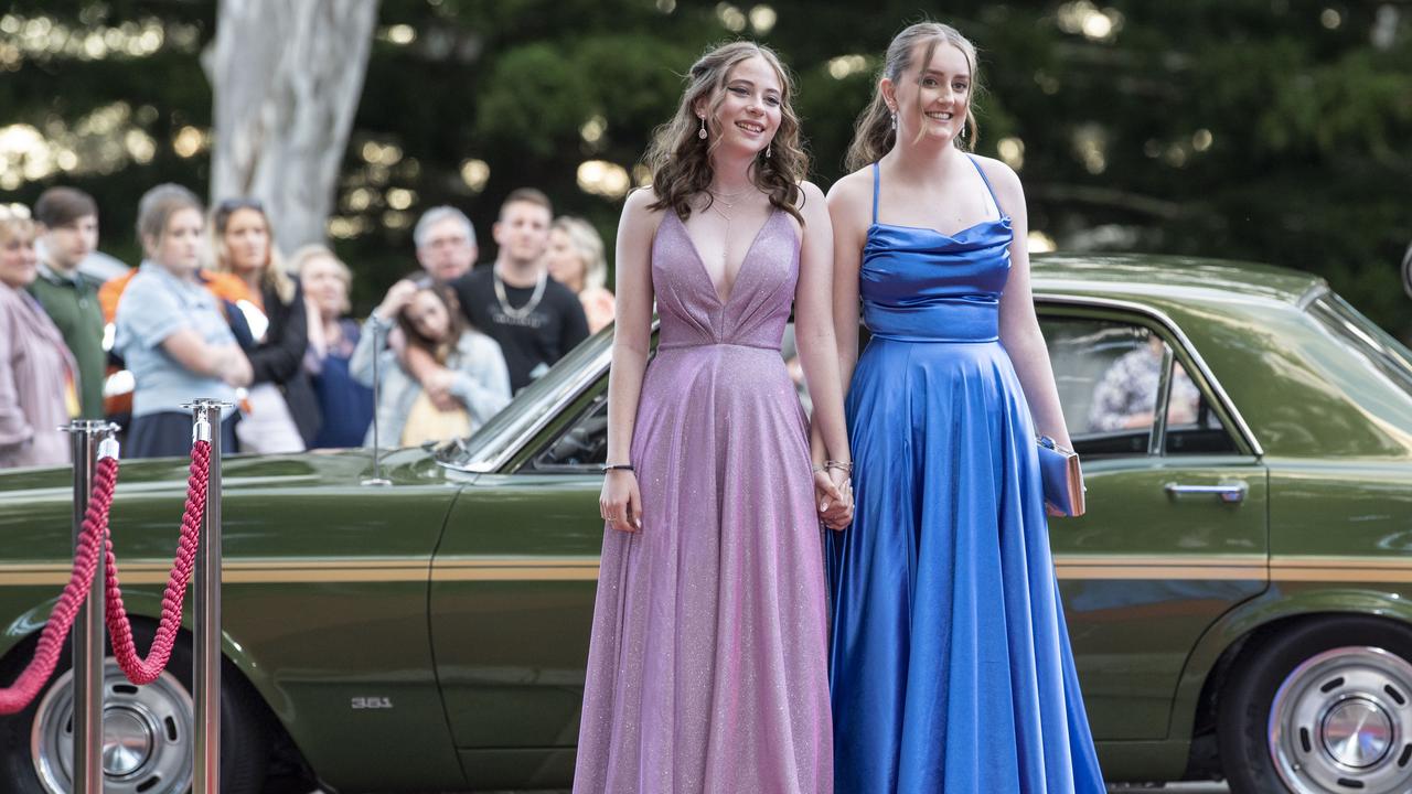 Isabelle Harrison and Lily Zupp. Toowoomba State High School formal at Picnic Point. Friday, September 9, 2022. Picture: Nev Madsen.