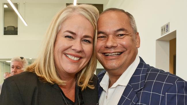 Rebecca Frizelle and Mayor Tom Tate at opening of Gold Coast Isuzu, Arundel. Last week Ms Frizelle defended the Mayor saying there was no doubt he had the city’s interests at heart. Picture: Regina King.