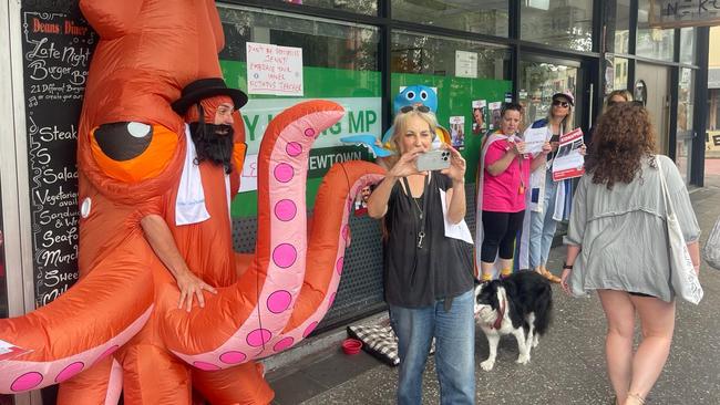 A few protesters poked fun at Ms Leong’s tentacles comment. Photo: Supplied