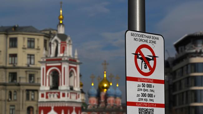 A "No Drone Zone" sign in central Moscow. Picture: AFP.