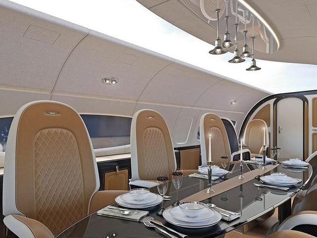 The jet even boasts a spacious dining area for up to eight guests.