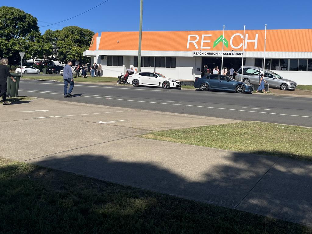 Outside Kelsie Davies' funeral at Reach Church in Maryborough on Friday.