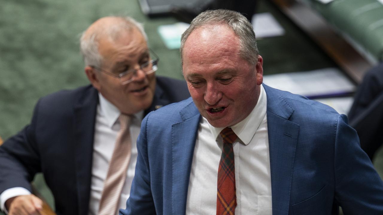 Deputy Prime Minister Barnaby Joyce and Prime Minister Scott Morrison agreed to a deal to back net zero emissions by 2050. Picture: NCA NewsWire / Martin Ollman