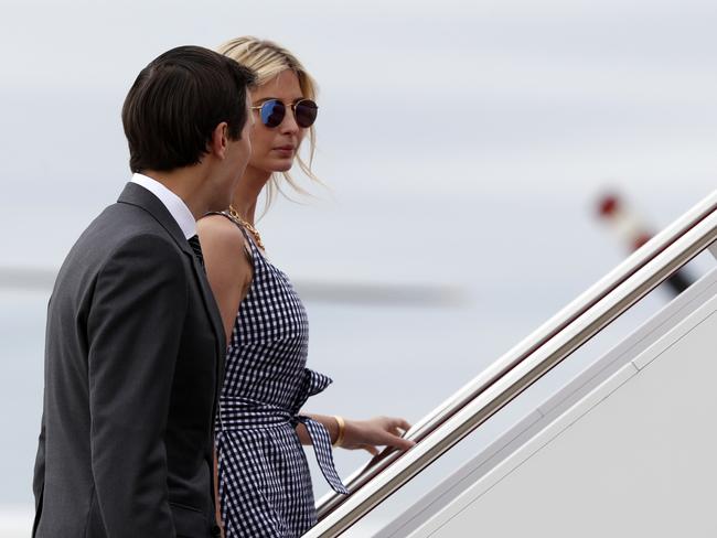 Ivanka Trump and her husband White House senior adviser Jared Kushner board Air Force One, on the way to New York to meet Malcolm Turnbull. Picture: Pablo Martinez Monsivais / AP