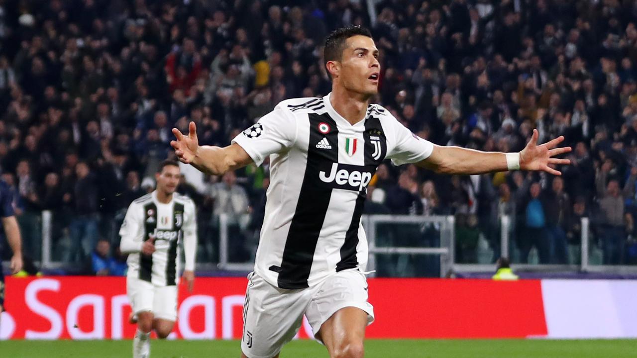 Cristiano Ronaldo of Juventus celebrates after he scores his sides first goal
