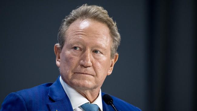 Australian businessman Andrew "Twiggy" Forrest has been spruiking hydrogen-powered "green fleet" mining vehicles. Picture: AFP