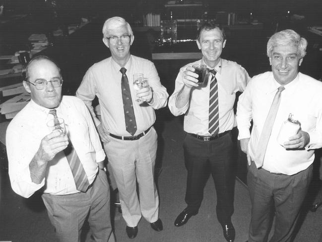 Few would argue the men of the Marshall Perron administrations were anything but deeply conservative. Pictured are Eric Poole, Ian Tuxworth, Marshall Perron and Nick Dondas in 1989