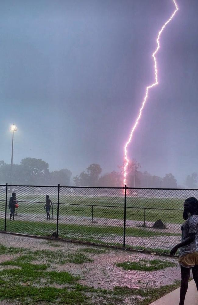 NTFL umpire Troy Ammerlaan took amazing footage of a lightning strike hitting Tiwi oval during Round 9.