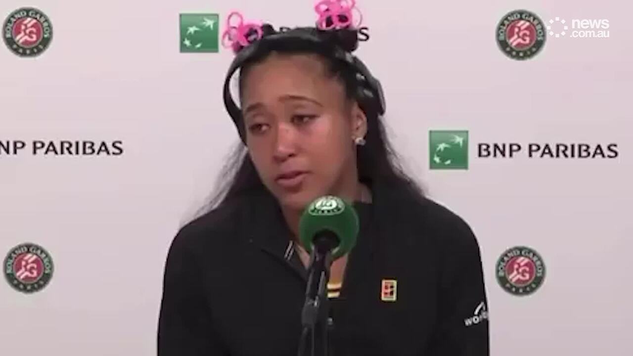 Naomi Osaka in tears during post match press conference at French Open
