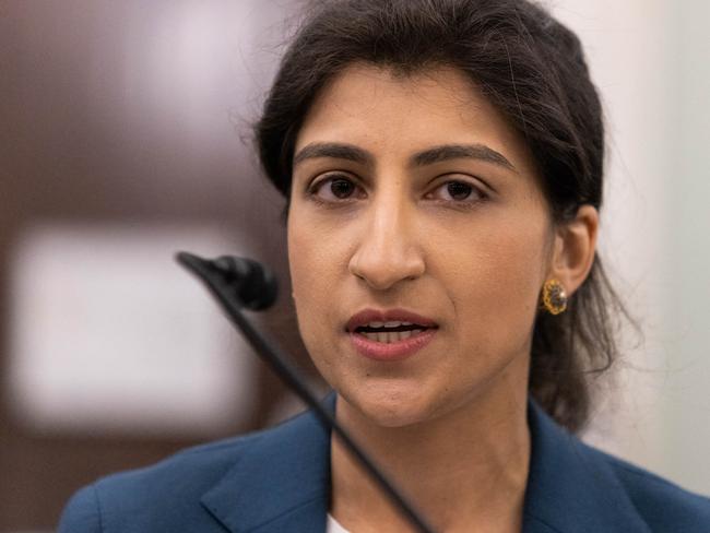 (FILES) In this file photo FTC Commissioner nominee Lina M. Khan testifies during a  Senate Committee on Commerce, Science, and Transportation confirmation hearing on Capitol Hill in Washington, DC, April 21, 2021. - A prominent advocate of breaking up Big Tech firms began her first full day as the head of a key US regulatory agency on June 16, 2021, ramping up the potential for antitrust enforcement. Lina Khan was sworn in Tuesday as chair of the Federal Trade Commission after the Democrat nominated by President Joe Biden was confirmed by the US Senate. (Photo by Graeme Jennings / POOL / AFP)