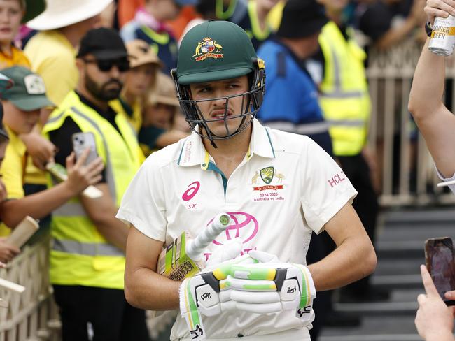 SYDNEY, AUSTRALIA - JANUARY 03: Sam Konstas of Australia walks out to bat during day one of the Fifth Men's Test Match in the series between Australia and India at Sydney Cricket Ground on January 03, 2025 in Sydney, Australia. (Photo by Darrian Traynor/Getty Images)