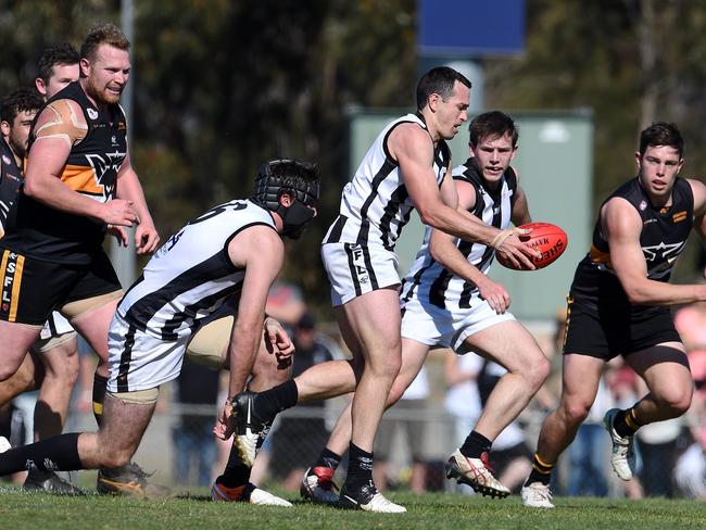 Former Adelaide Crow Michael Doughty retired from football after winning the SFL grand final with Reynella on Saturday. Picture: Roger Wyman.