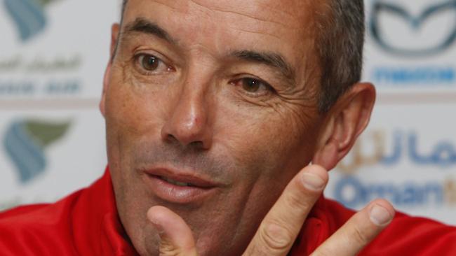 (FILES) This file photo taken on January 30, 2014 shows Oman's French coach Paul Le Guen speaking during a press conference in Muscat. Oman's French coach Le Guen said he was in shock over this week's Paris massacre as he paused to remember the victims ahead of the Asian Cup on January 9, 2015. AFP PHOTO / FILES / MOHAMMED MAHJOUB