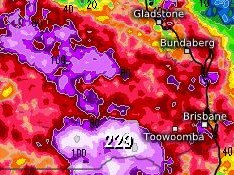Severe storms are impacting southern Queensland, dumping torrential rain. Picture: meteologix