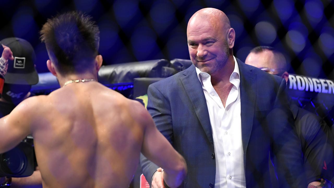 UFC President Dana White congratulates Henry Cejudo after he defeated Dominick Cruz.