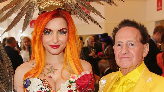 Gabi Grecko poses with her engagement ring after Geoffrey Edelsten proposed at the Emirates Marquee on Melbourne Cup Day.