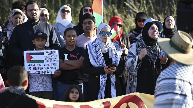 Protesters outside the Israeli embassy in Canberra. Picture: NCA NewsWire / Martin Ollman