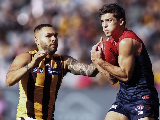 Jay Lockhart playing for Melbourne in 2019. Lockhart has signed as a playing assistant coach with junior club Lilydale. (AAP Image/Daniel Pockett)