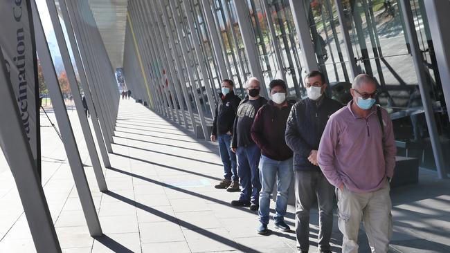 Queues were smaller at MCEC on Sunday. Picture: David Crosling