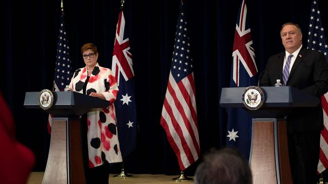 Australia's Foreign Minister Marise Payne and US Secretary of State Mike Pompeo during the recent AUSMIN talks. Picture: Brendan Smialowski/AFP