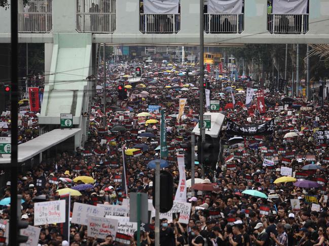 Thousands of protesters take part in a new rally against a controversial extradition law proposal in Hong Kong. Picture: AFP