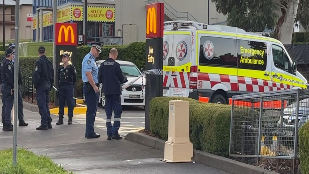 Emergency services outside a McDonalds on Queen St, Campbelltown, on Friday. Picture: TNV.