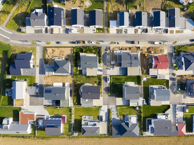 Modern houses in a new housing estate viewed from above. housing generic