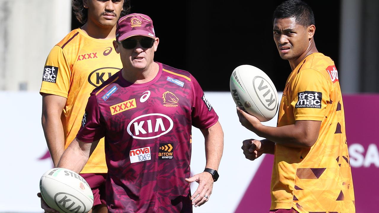 Kevin Walters and Anthony Milford at Broncos Training at Red Hill. Pic Annette Dew