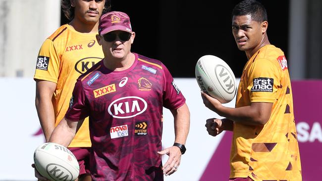 Kevin Walters and Anthony Milford at Broncos Training at Red Hill. Pic Annette Dew