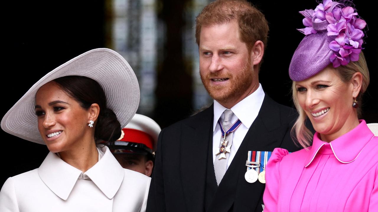 Meghan Markle, Prince Harry and Zara Tindall during the Thanksgiving service. Picture: Getty Images