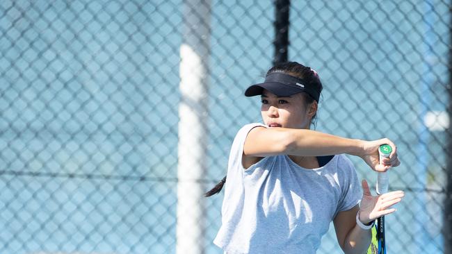 Lizette Cabrera training at the National Tennis Academy, based at the Queensland Tennis Centre. Photo Lachie Millard