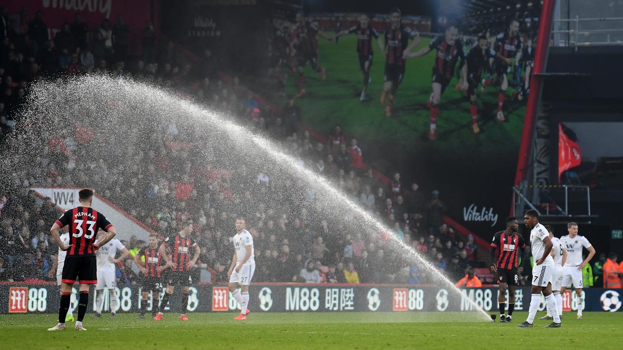 Bournemouth and Wolves players were given an early shower after the sprinklers came on during the match. 
