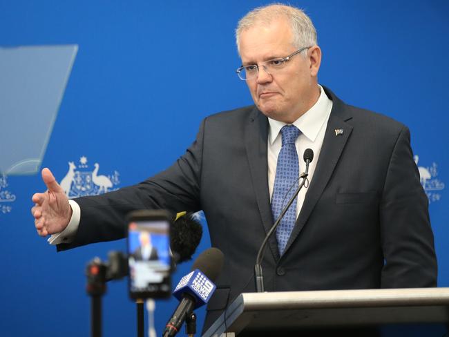 Prime Minister Scott Morrison announces the government's climate package at a function in Melbourne. Monday, February 25. 2019. Picture: David Crosling(AAP Image/David Crosling) NO ARCHIVING,