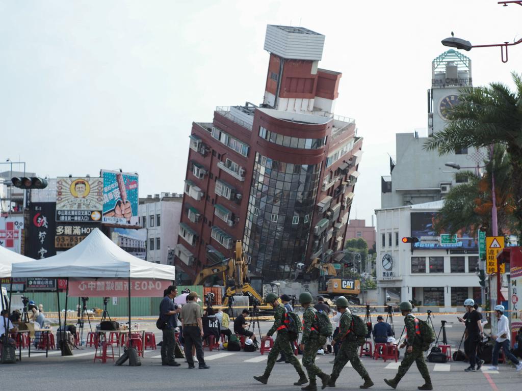 A building in Hualien County has been significantly damaged by the earthquake. Picture: AFP