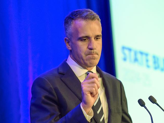 ADELAIDE, AUSTRALIA - NewsWire Photos - JUNE 06, 2024:  South Australia budget day. Premier Peter Malinauskas addresses the journalist at the Convention centre.Picture: NewsWire / Roy VanDerVegt