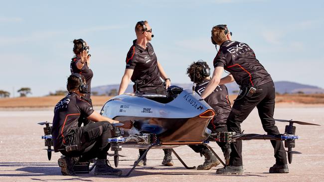 The Alauda Aeronautics Mk3 EXA race-craft, designed in Adelaide, undergoing testing in the South Australian outback. Picture: Supplied