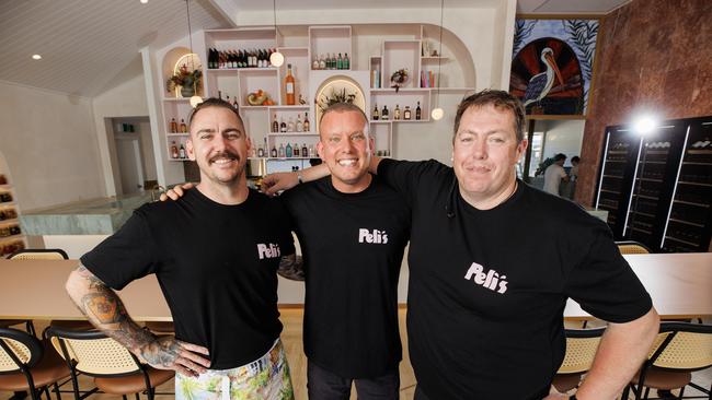 Jeremiah Jones, Matt Sinclair and Mo Rickard at their new restaurant which will open on the Noosa Marina on September 12. Picture Lachie Millard