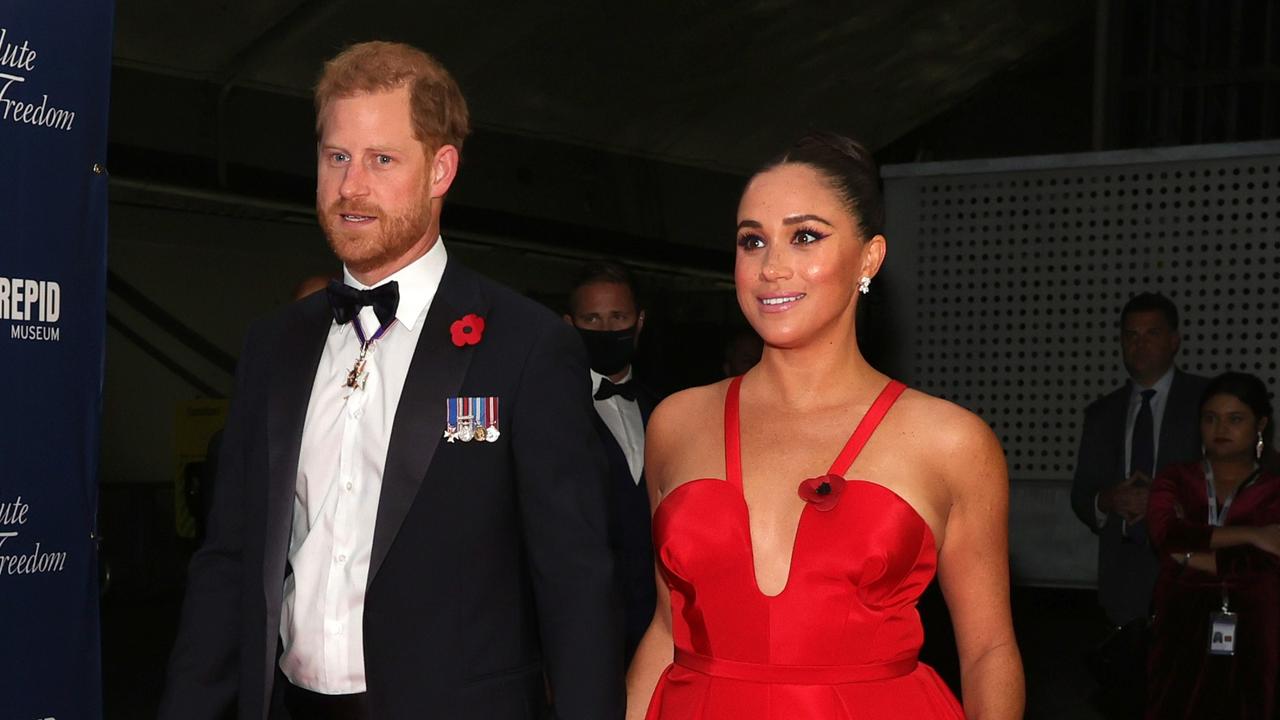 Prince Harry, Duke of Sussex and Meghan, Duchess of Sussex attend the 2021 Salute To Freedom Gala at Intrepid Sea-Air-Space Museum on November 10, 2021 in New York City. Picture: Dia Dipasupil/Getty Images/AFP.