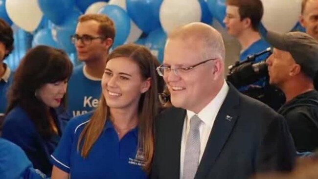 Brittany Higgins, left, pictured with Prime Minister Scott Morrison.