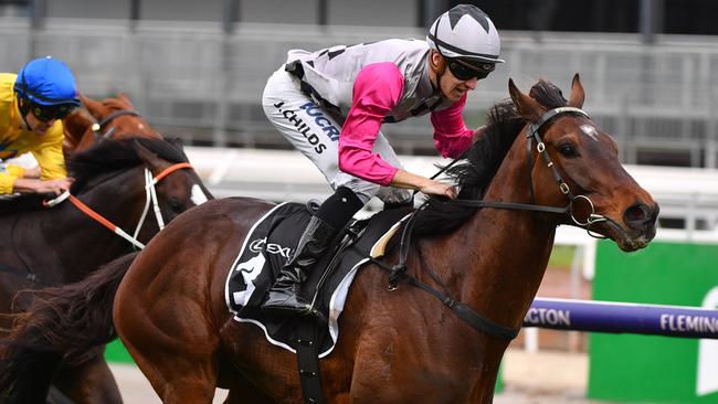 Surprise Baby secured its spot in the Melbourne Cup with victory in The Bart Cummings. Picture: AAP