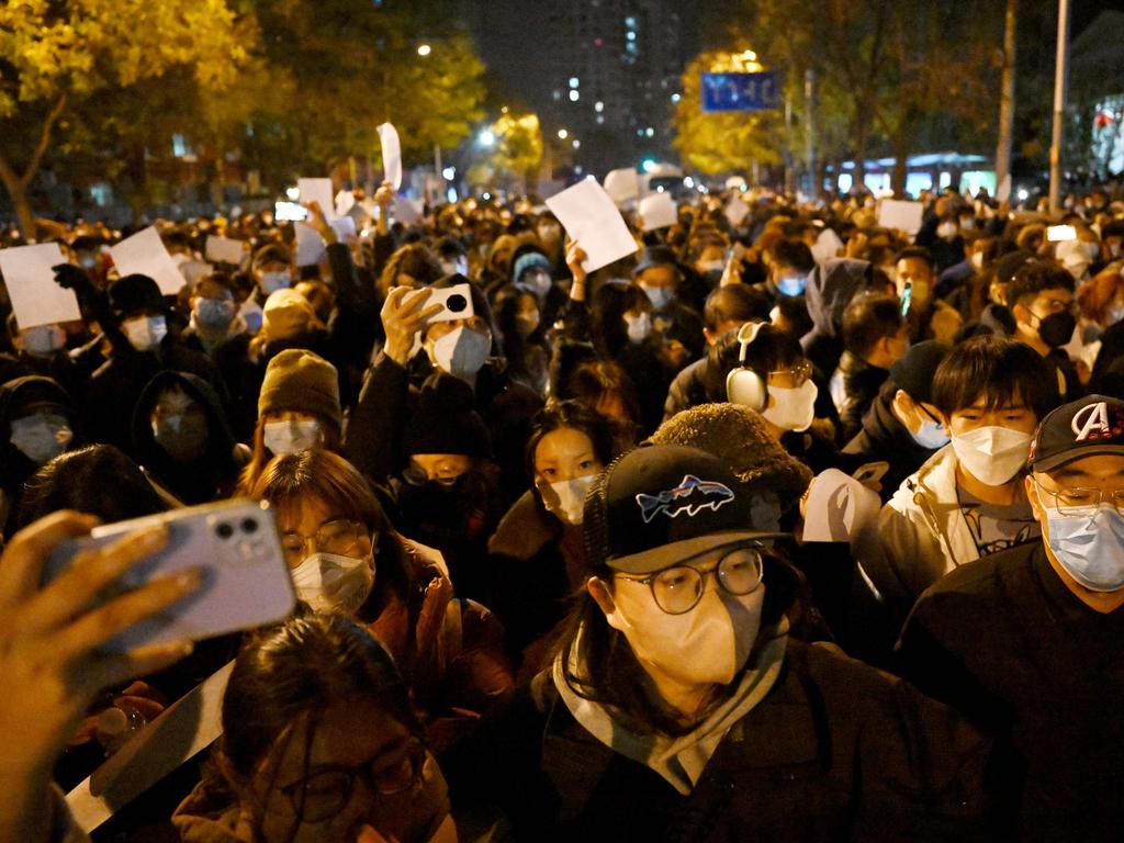 Protesters march in Beijing against harsh Covid restrictions. Picture: Noel Celis/AFP