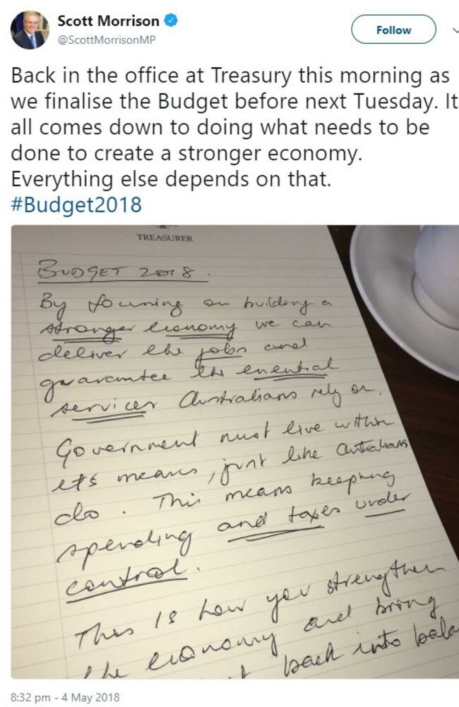 Budget tweet from Treasurer Scott Morrison