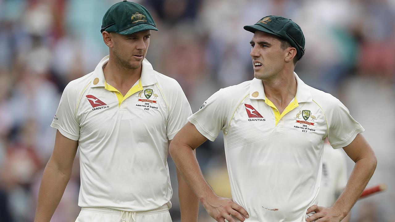 Josh Hazlewood and Pat Cummins at The Oval in 2019. Photo by Ryan Pierse/Getty Images