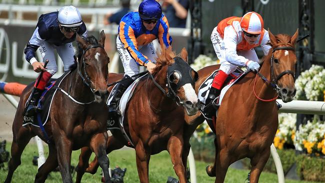 Jockey Craig Williams wins the Melbourne Cup on Danny O'Brien trained Vow and Declare. Picture: Mark Stewart