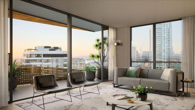 Artist's impression of a living room at The Miller, North Sydney. Picture: Yuhu Group