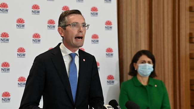 NSW Treasurer Dominic Perrottet has backed the government policy to mandate coronavirus jabs for hotspot tradies. Picture: NCA NewsWire/Bianca De Marchi