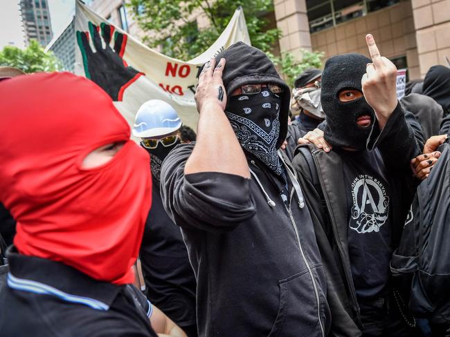 Antifa and hard-left thugs have crashed peaceful demonstrations. Picture: Jake Nowakowski