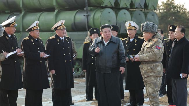 North Korean leader Kim Jong Un inspecting the evaluation test-fire of new-type surface-to-sea missile Padasuri-6 to be equipped by the navy. Picture: KCNA via KNS/AFP