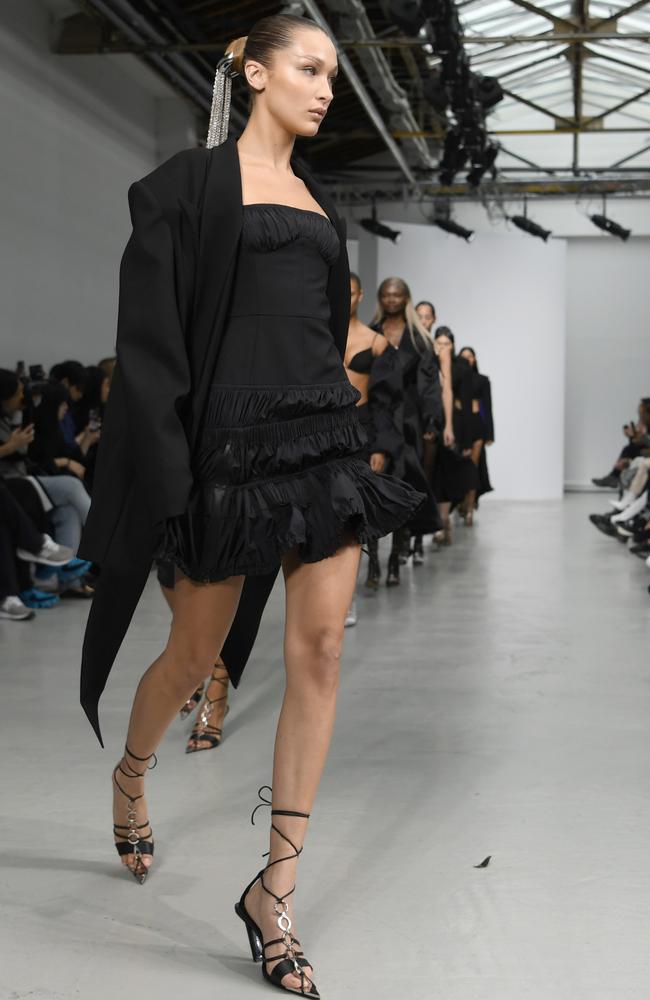 Black on black ruffles from Mugler. Picture: AFP